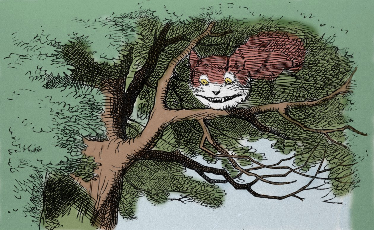 detalje af: Alice and the Cat, illustration af Sir John Tenniel til den første udgave af eventyret Alice in Wonderland af den engelske forfatter Lewis Carroll (Charles Lutwidge Dodgson) (1832-1898). af John Tenniel