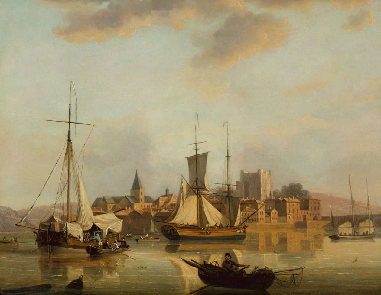 Udsigt over Rochester med forsendelse (olie på panel) af John Thomas Serres