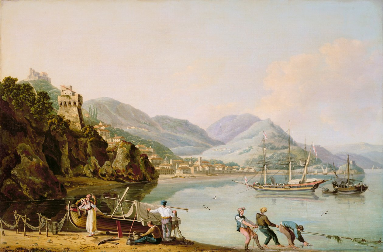 En italiensk havn med en genuesisk Chebec for anker af John Thomas Serres
