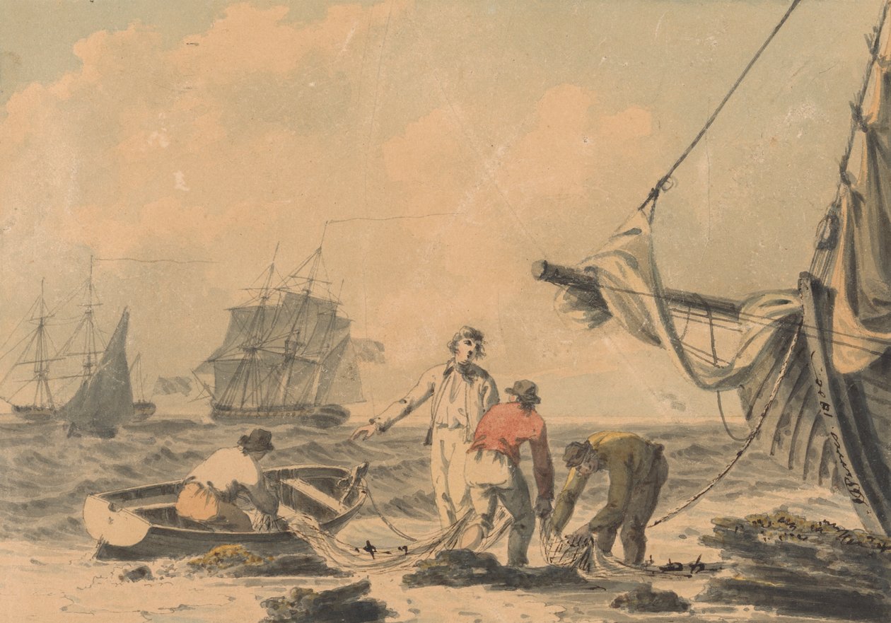 Kystscene med figurer af John Thomas Serres