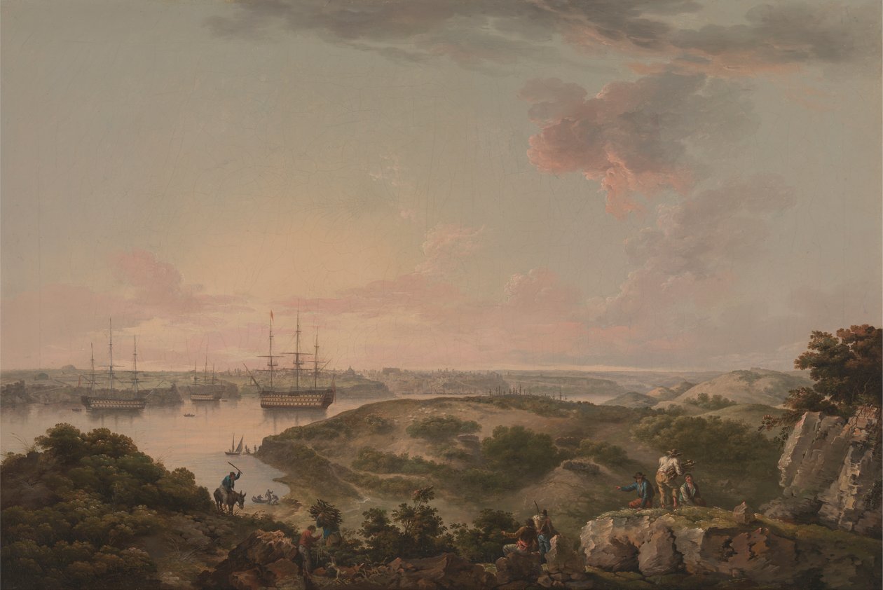 Port Mahon, Minorca med britiske krigsmænd ved anker af John Thomas Serres