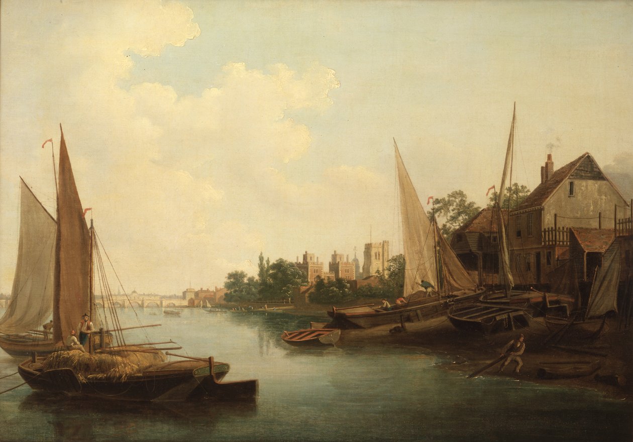 Themsen ved Lambeth, ca. 1810 (olie på lærred) af John Thomas Serres