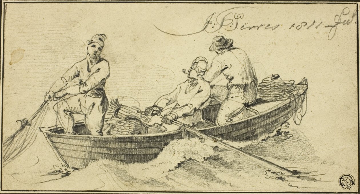 Tre fiskere i en båd af John Thomas Serres