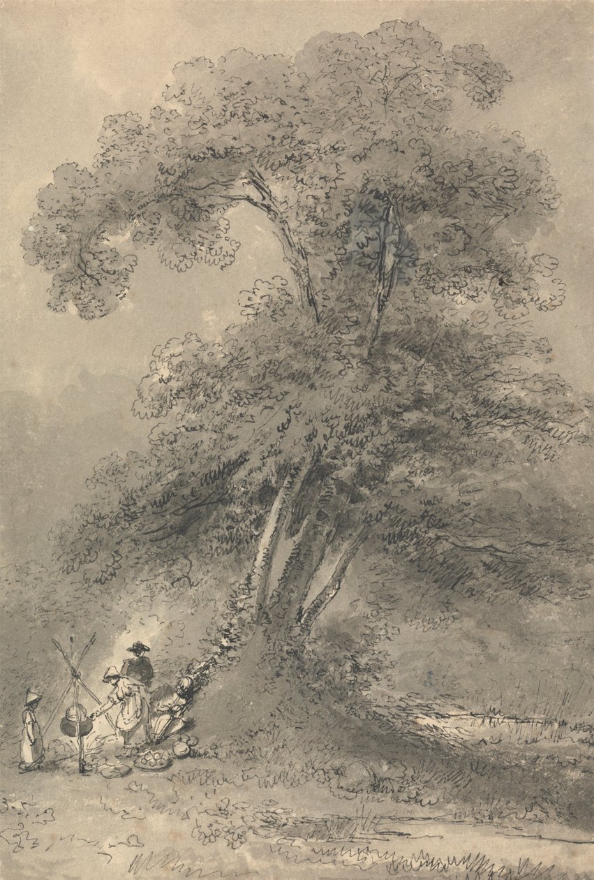 En familie laver mad under et træ af John Thomas Smith