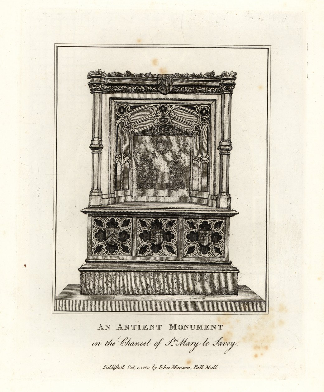 Gammelt monument i koret i St Mary le Savoy (nu Savoy-kapellet) af John Thomas Smith