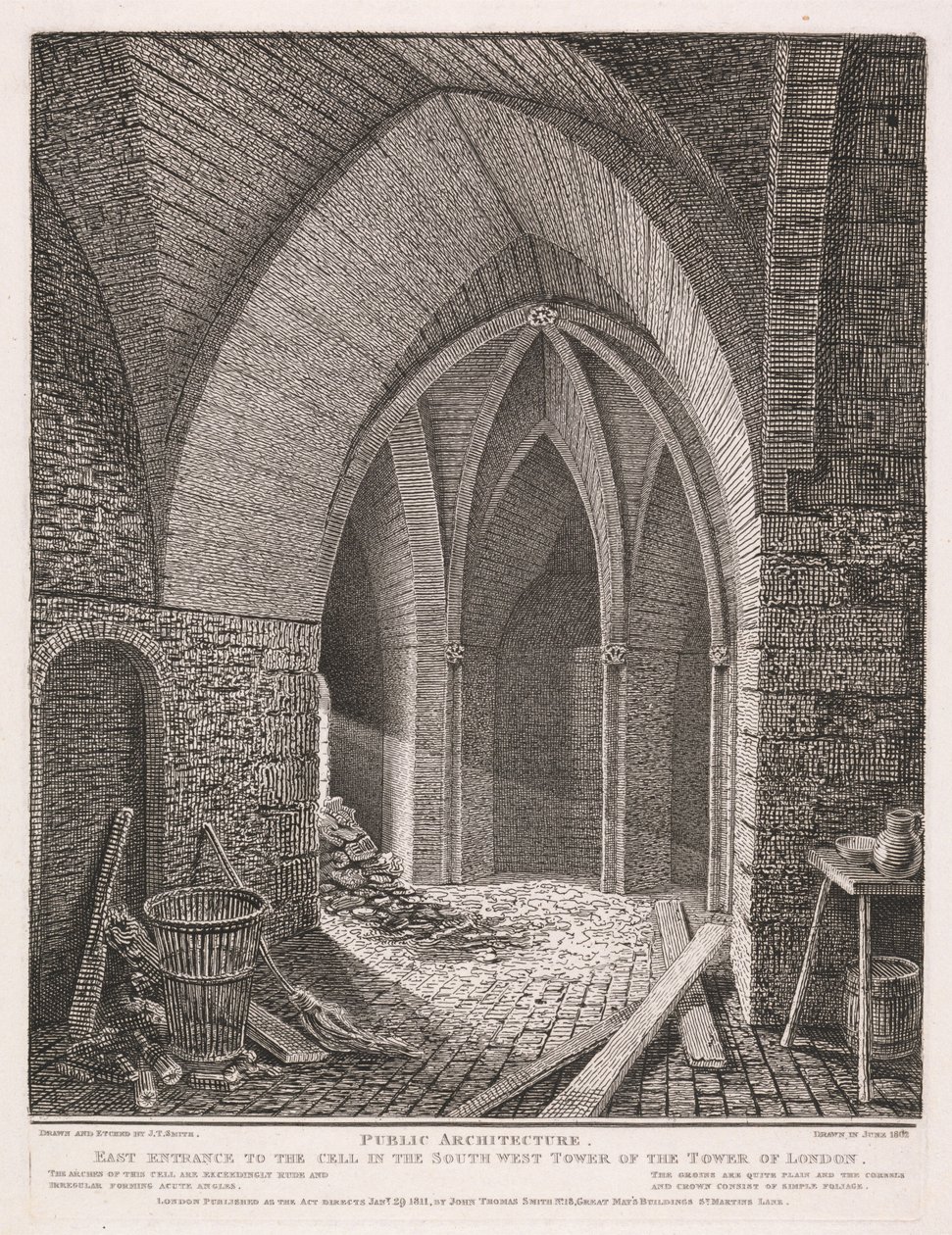 Østlig indgang til cellen i det sydvestlige tårn i Tower of London af John Thomas Smith
