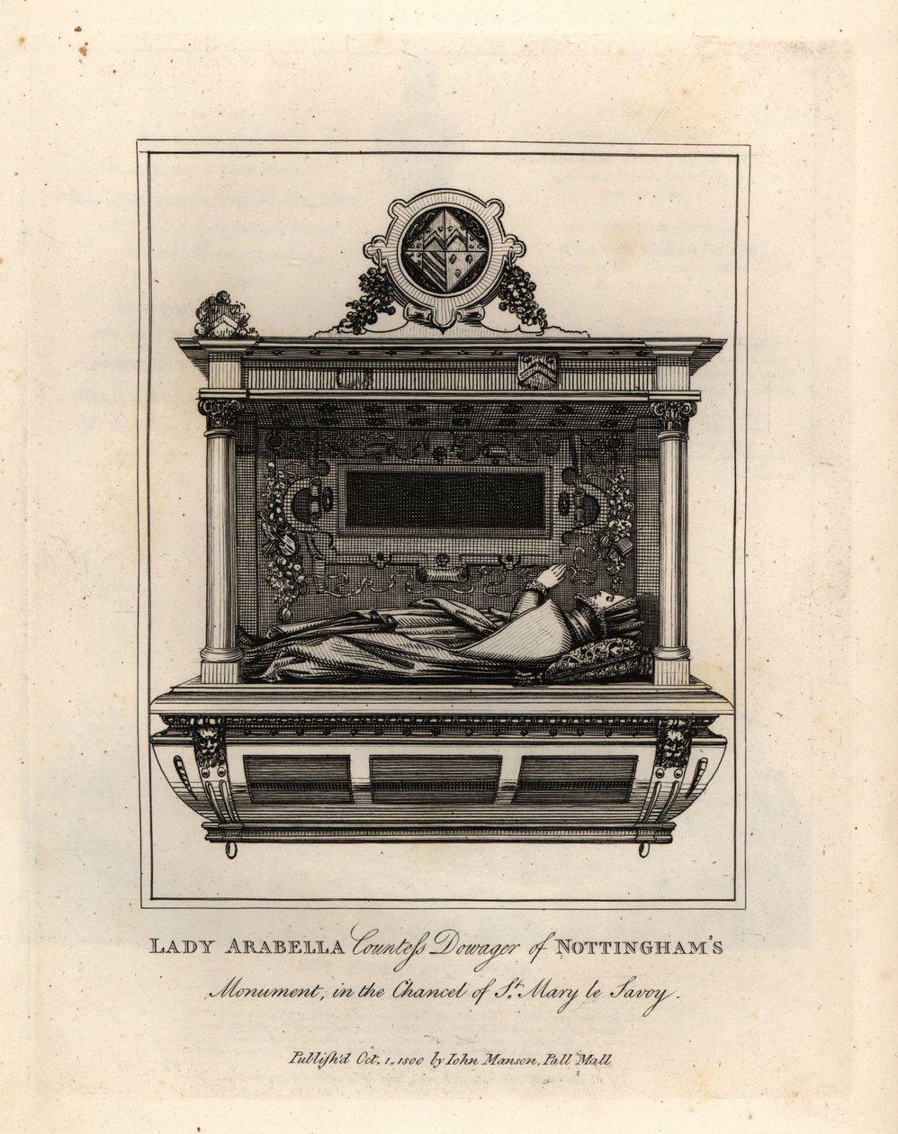 Gravbillede eller Lady Arabella, enkegrevinde af Nottingham, i koret til St. Mary le Savoy af John Thomas Smith