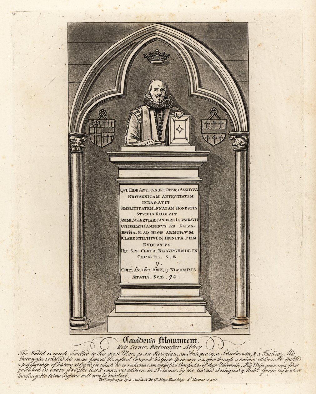 Gravmonument til den elizabethanske antikvar og herald William Camdem, død 1623, i Poets Corner, Westminster Abbey af John Thomas Smith