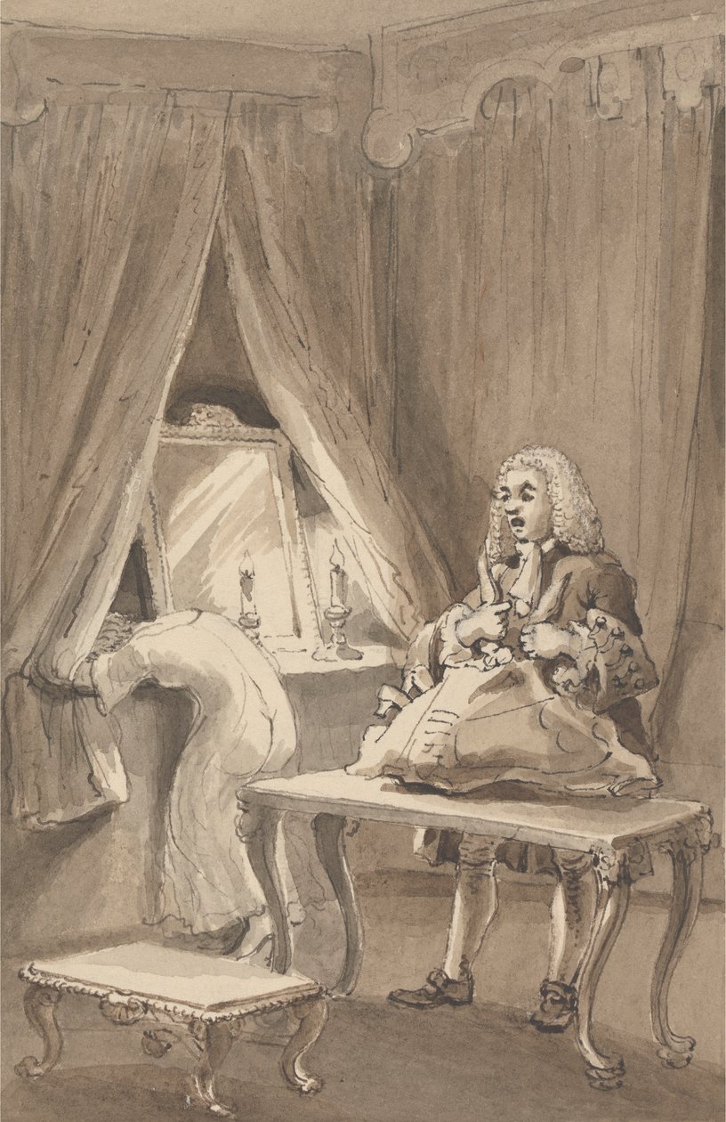 Hogarth, efter at hans kone havde taget en ny natskjorte på, binder hendes ting op for at sende til Sir James Thornhill med et brev, hvori han fortalte ham: 