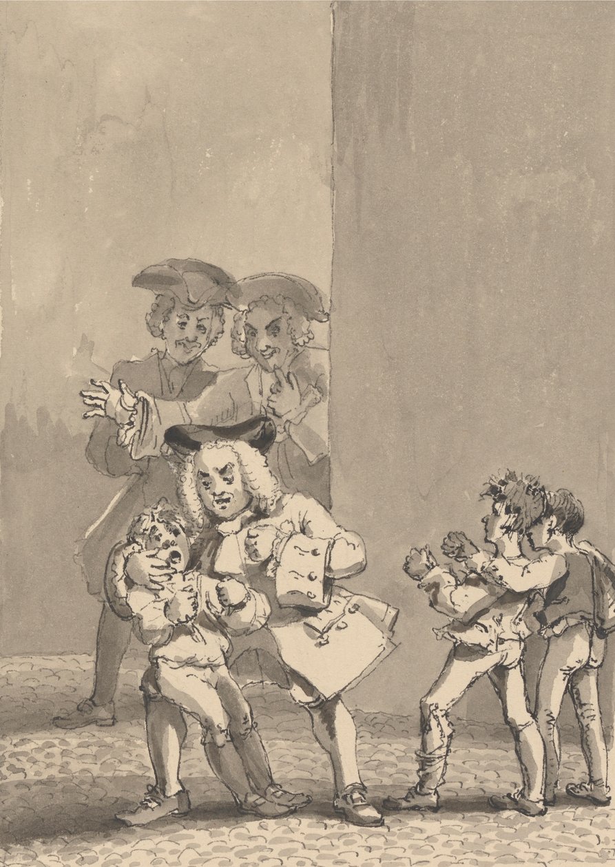 Hogarth, der er blevet fulgt af Barry og en ven, blev fanget i at støtte en dreng til at kæmpe bevidst for at fange hans frygtsomme ansigt af John Thomas Smith