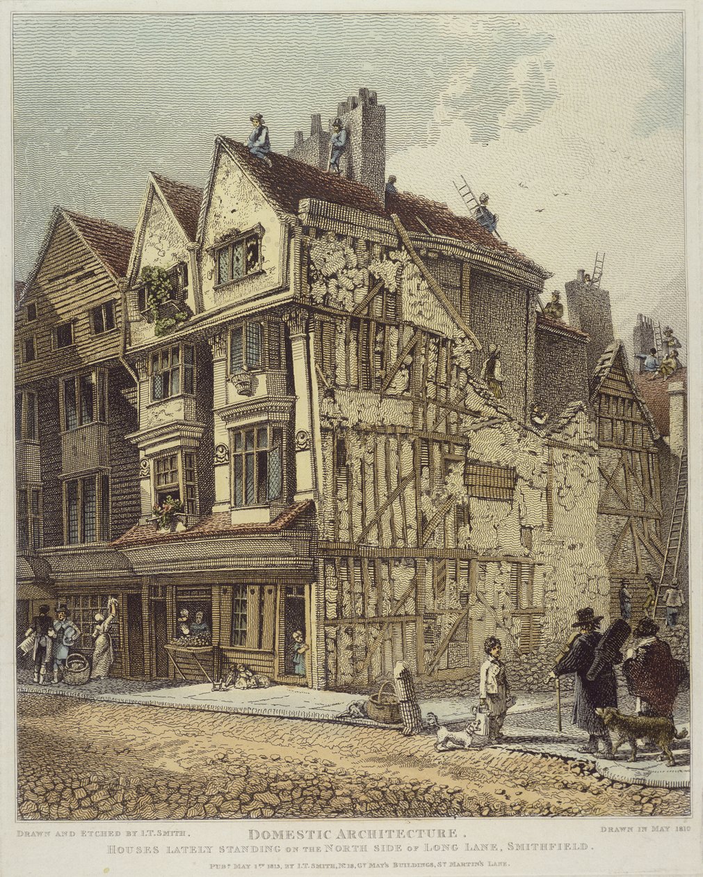 Huse, der for nylig stod på nordsiden af Long Land, Smithfield, 1813 af John Thomas Smith