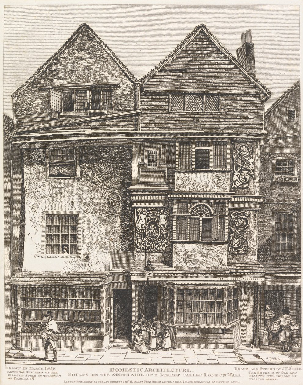 Huse på sydsiden af en gade kaldet London Wall af John Thomas Smith