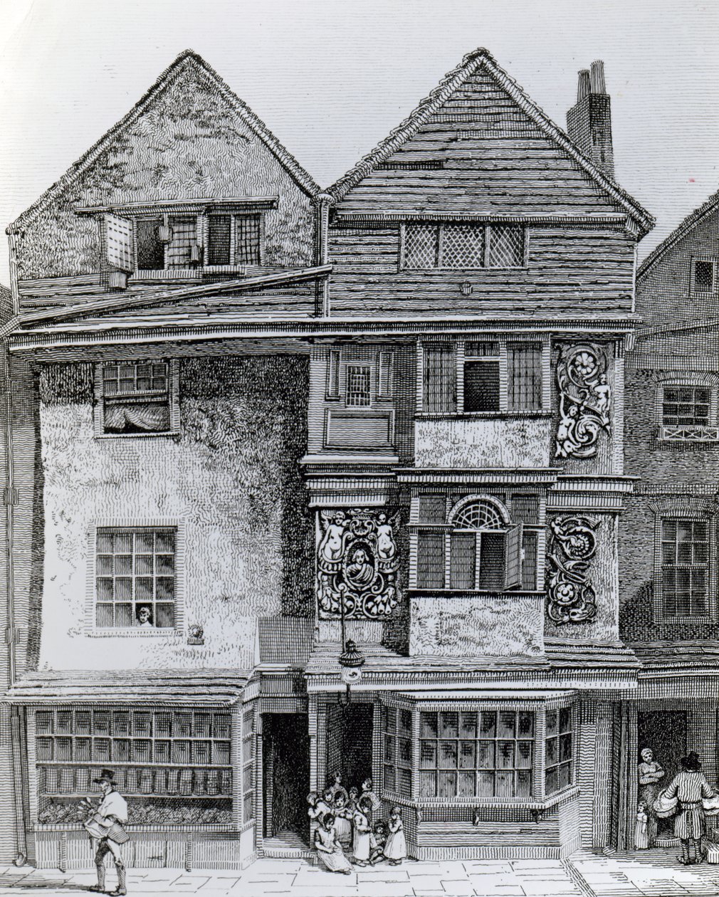 Huse på sydsiden af en gade kaldet London Wall, udgivet 1812 af John Thomas Smith