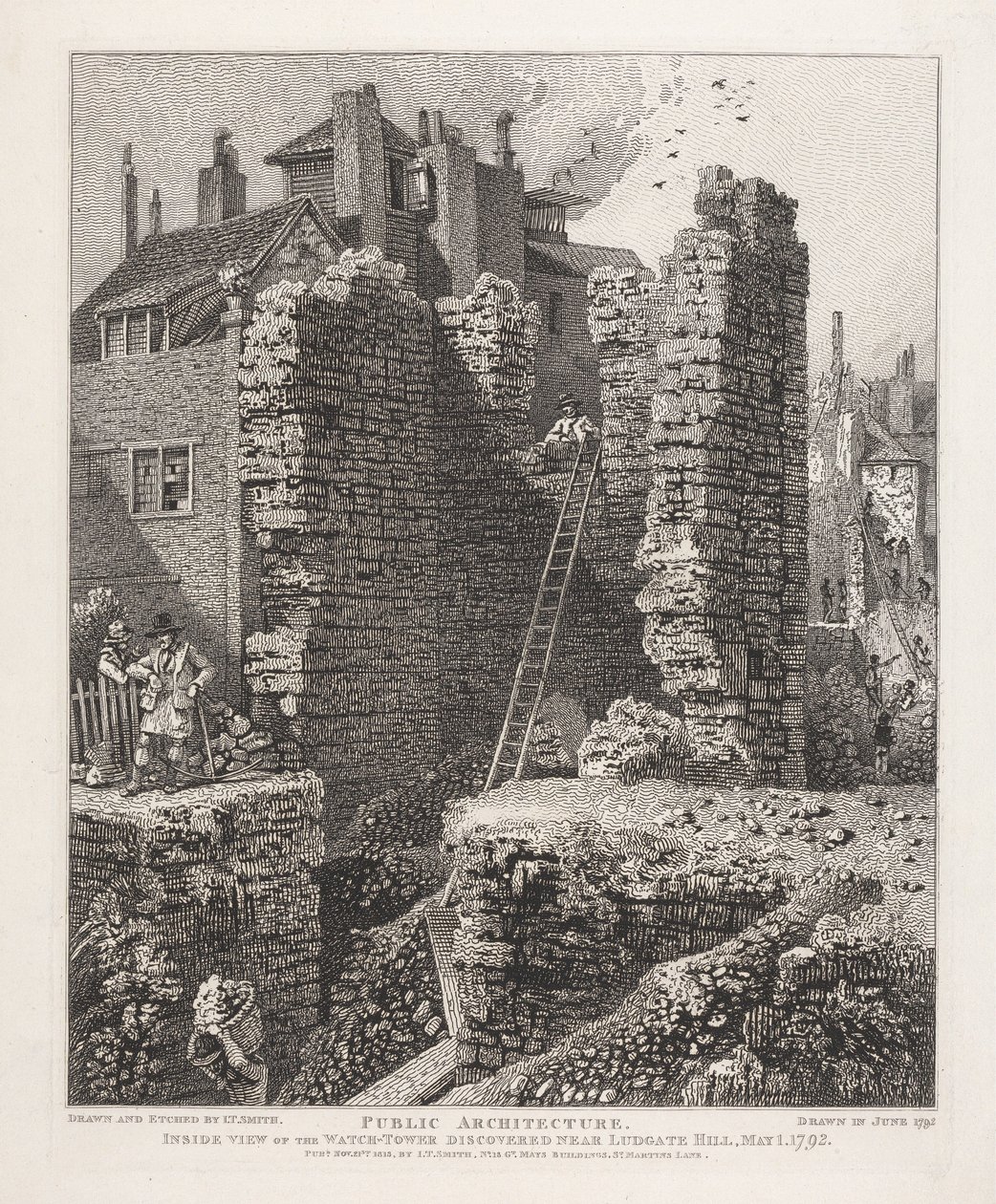 Indvendig udsigt over vagttårnet, der blev opdaget nær Ludgate Hill, 1. maj 1792 af John Thomas Smith