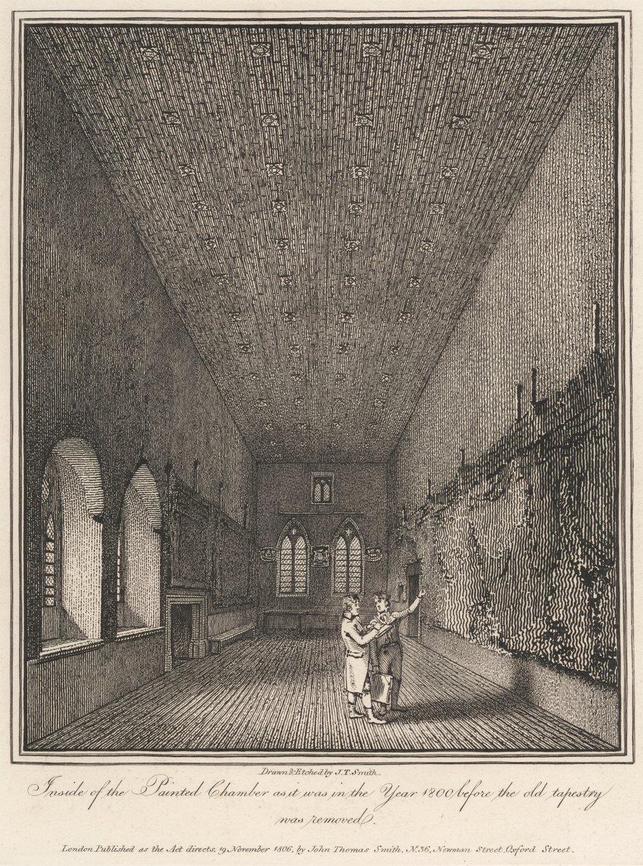 Inde i det malede kammer, som det var i år 1800, før det gamle gobelin blev fjernet af John Thomas Smith