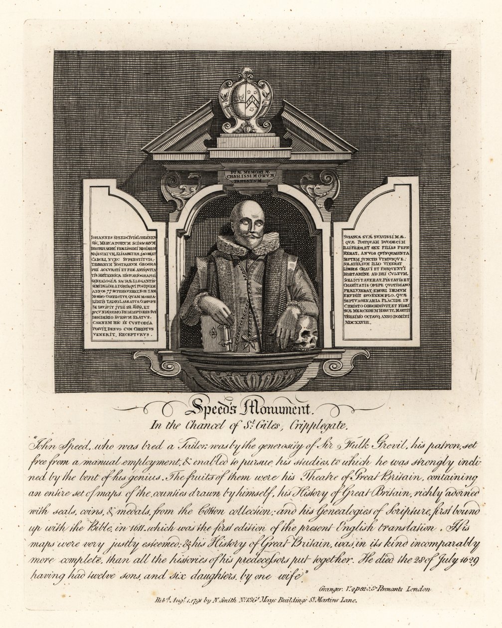 John Speeds monument i koret i St Giles, Cripplegate af John Thomas Smith