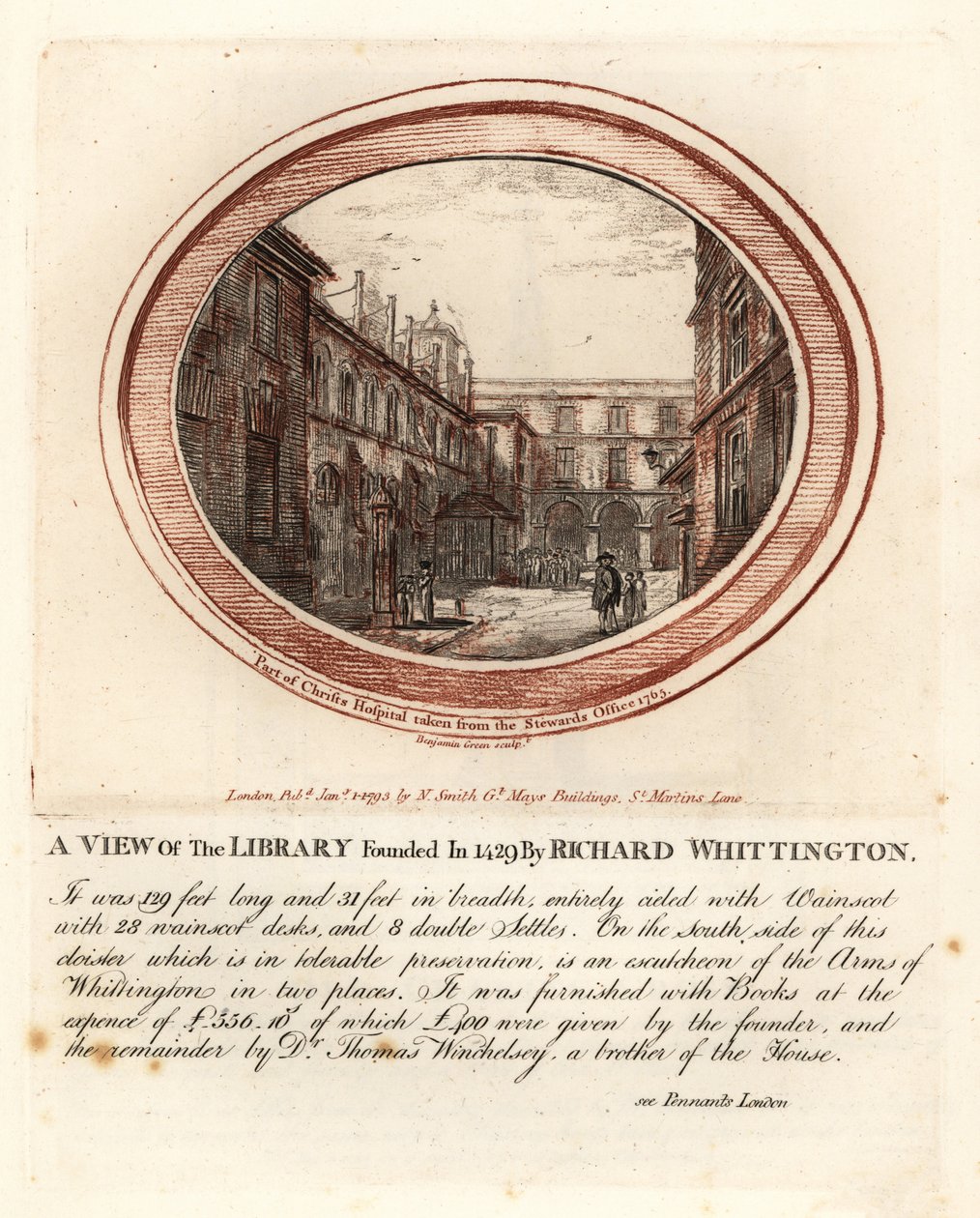 Bibliotek grundlagt i 1429 af Richard Whittington på Christs Hospital, London af John Thomas Smith