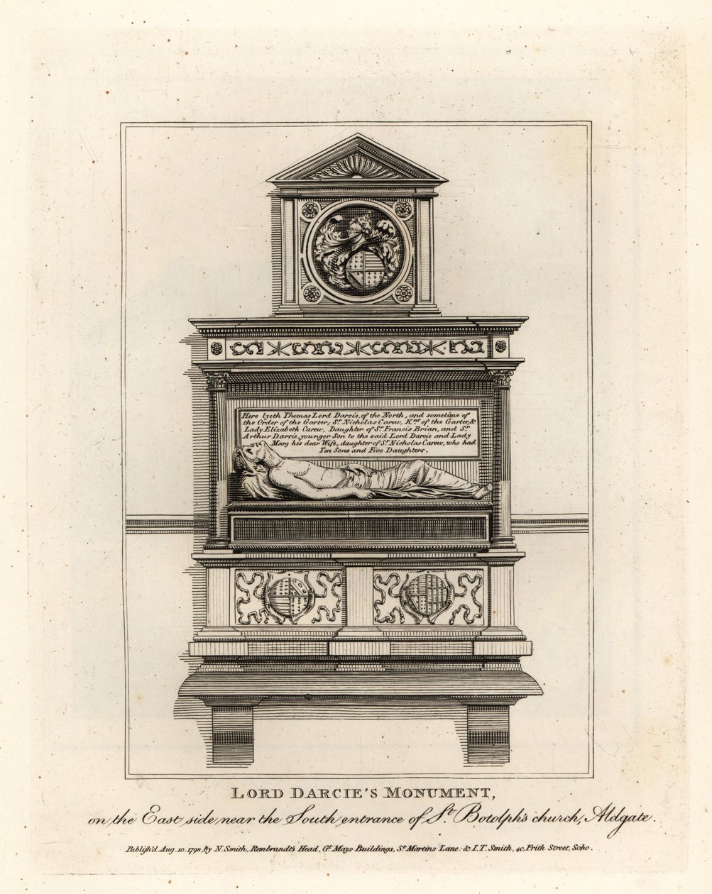 Lord Darcies monument i St. Botolphs kirke, Aldgate af John Thomas Smith