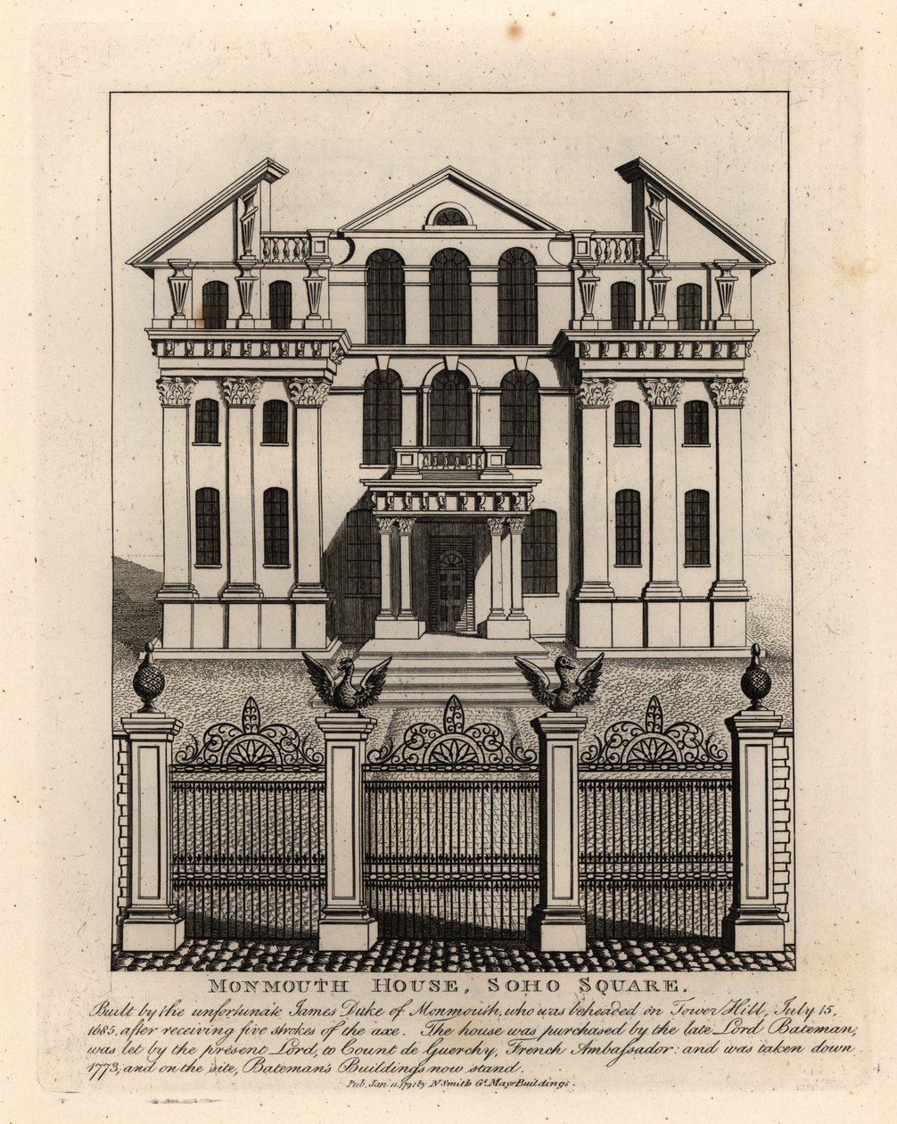 Monmouth House, Soho Square, revet ned 1773 af John Thomas Smith