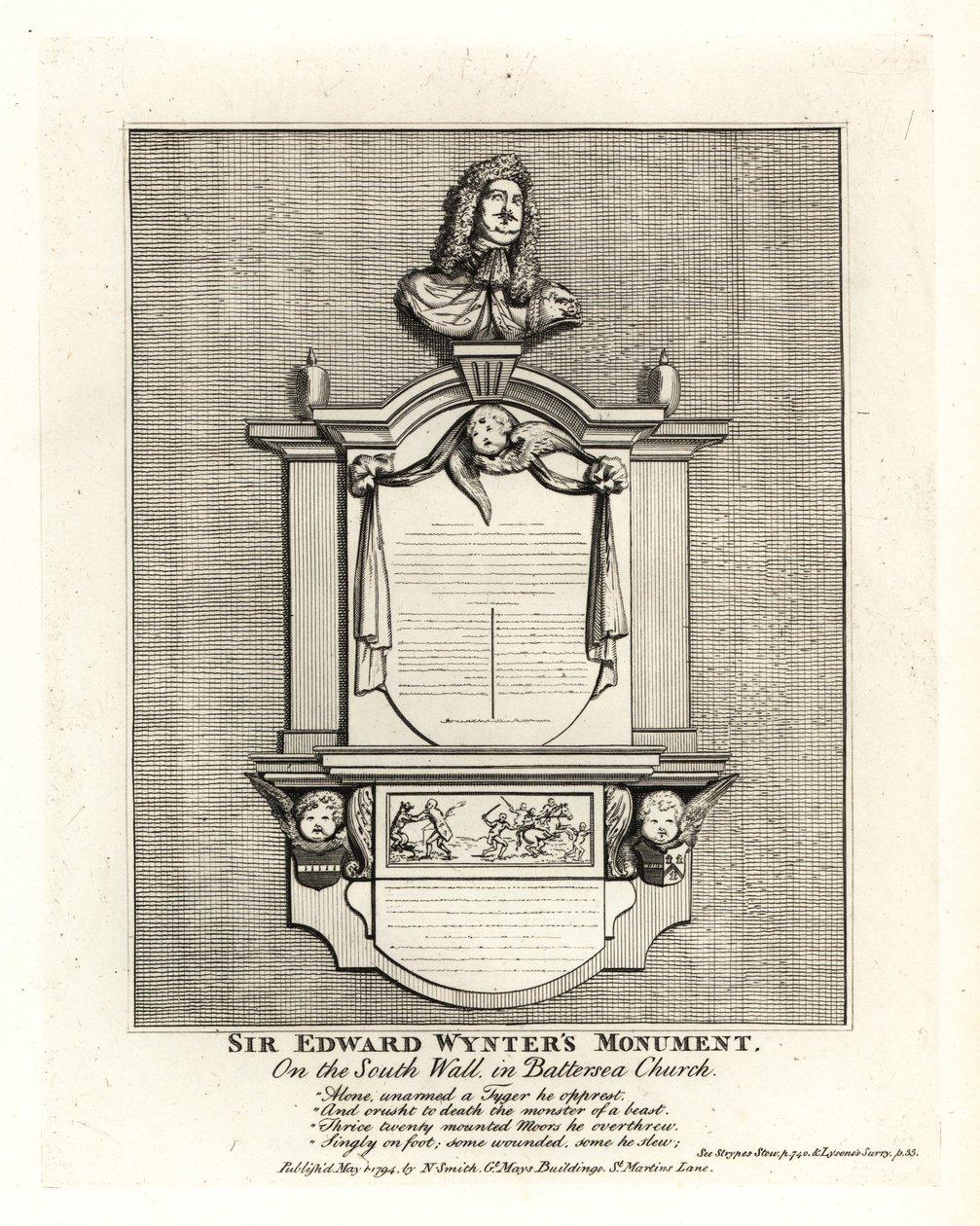 Monument af Sir Edward Wynter, død 1685, på den sydlige mur af St Mary