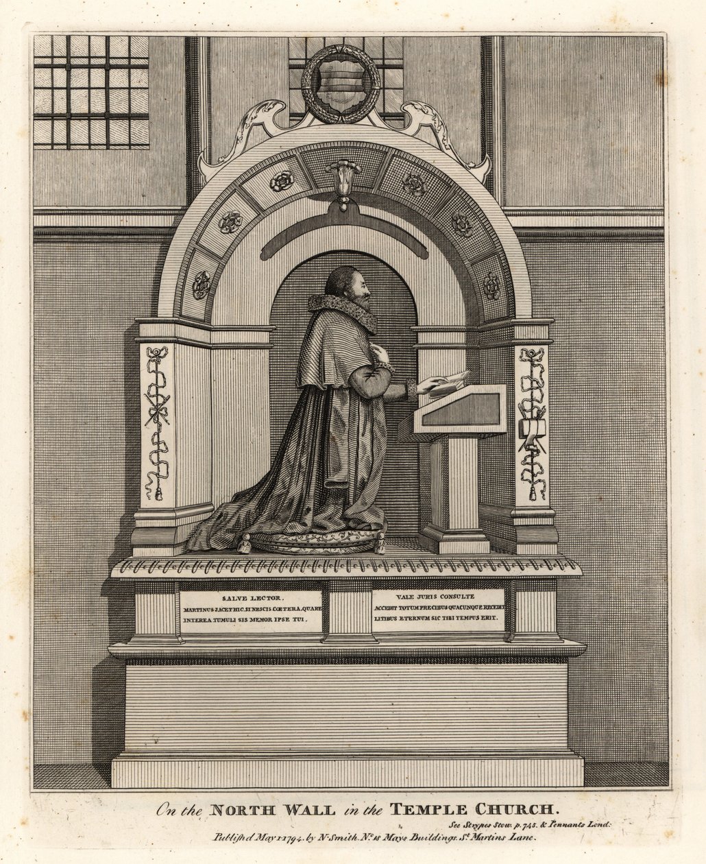 Monument til advokat Richard Martin, optegner fra London (1570-1618), i Temple Church af John Thomas Smith