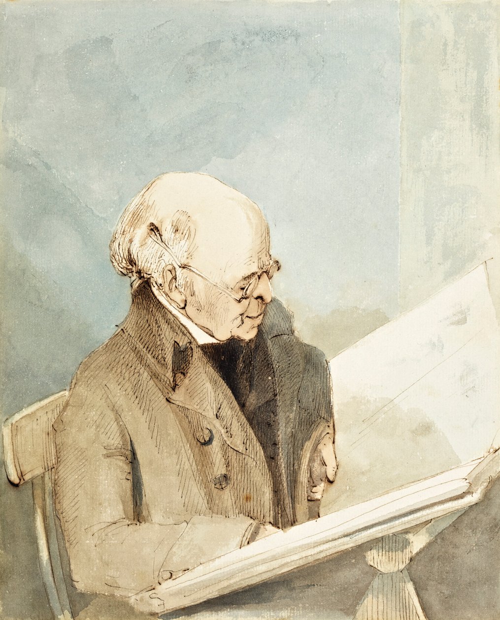 Taylor, Haymans elev, i Print Room of the British Museum, ca. 1820 (wc, pen og blæk på papir) af John Thomas Smith