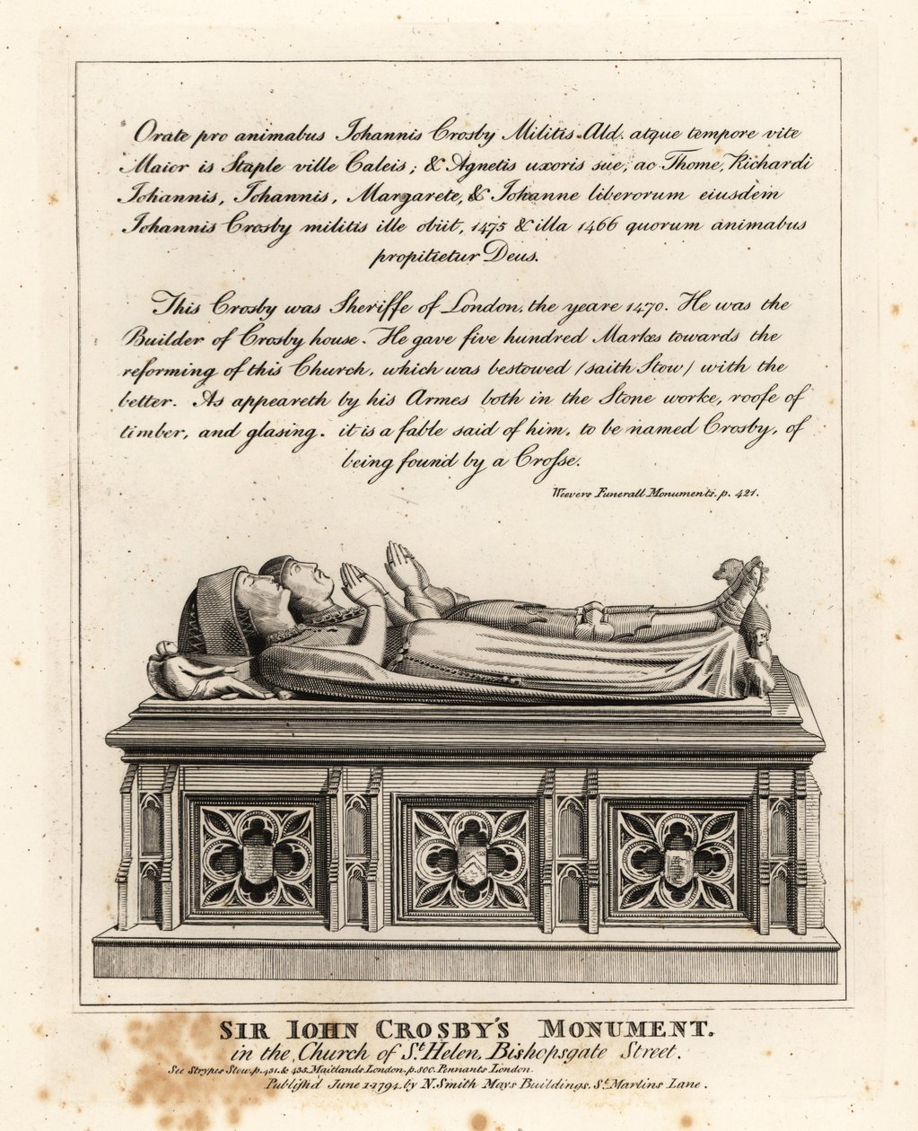 Sir John Crosbys monument i kirken St Helen, Bishopsgate Street af John Thomas Smith
