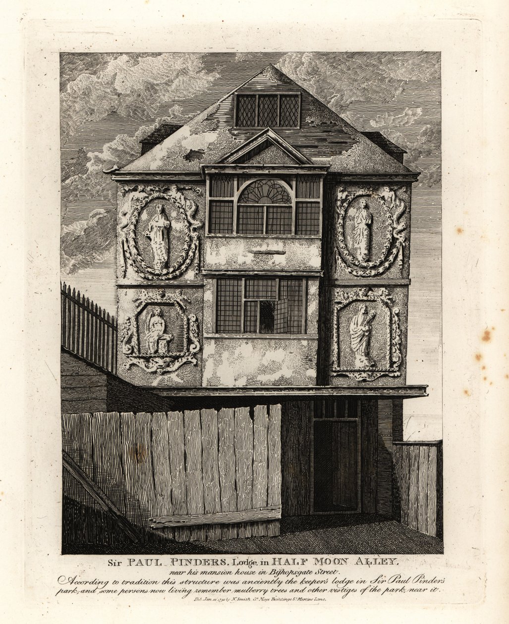 Sir Paul Pinders Lodge i Half Moon Alley af John Thomas Smith