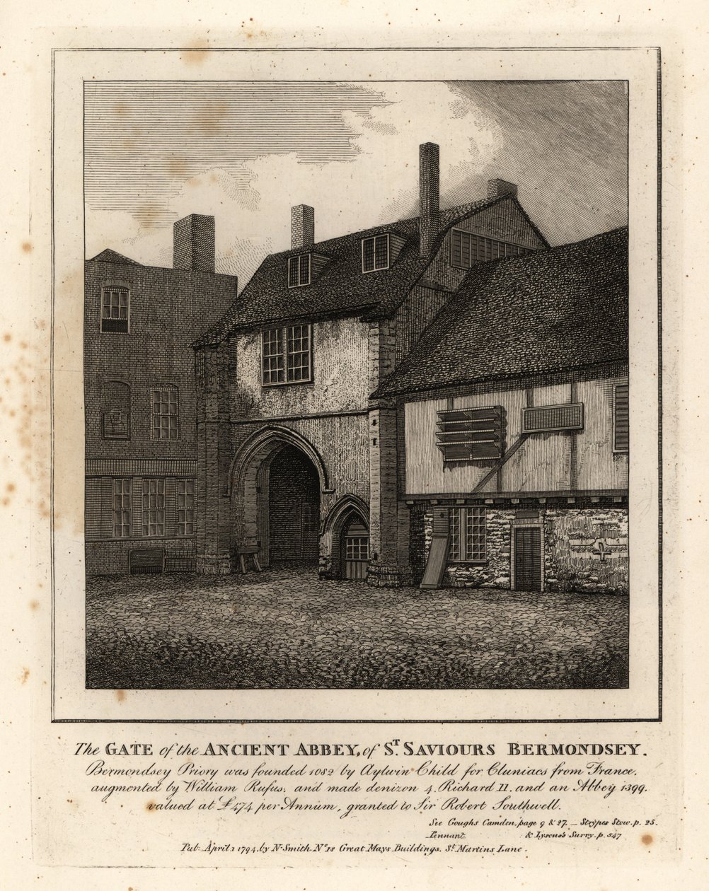 Porten til det gamle kloster St. Saviours Bermondsey af John Thomas Smith