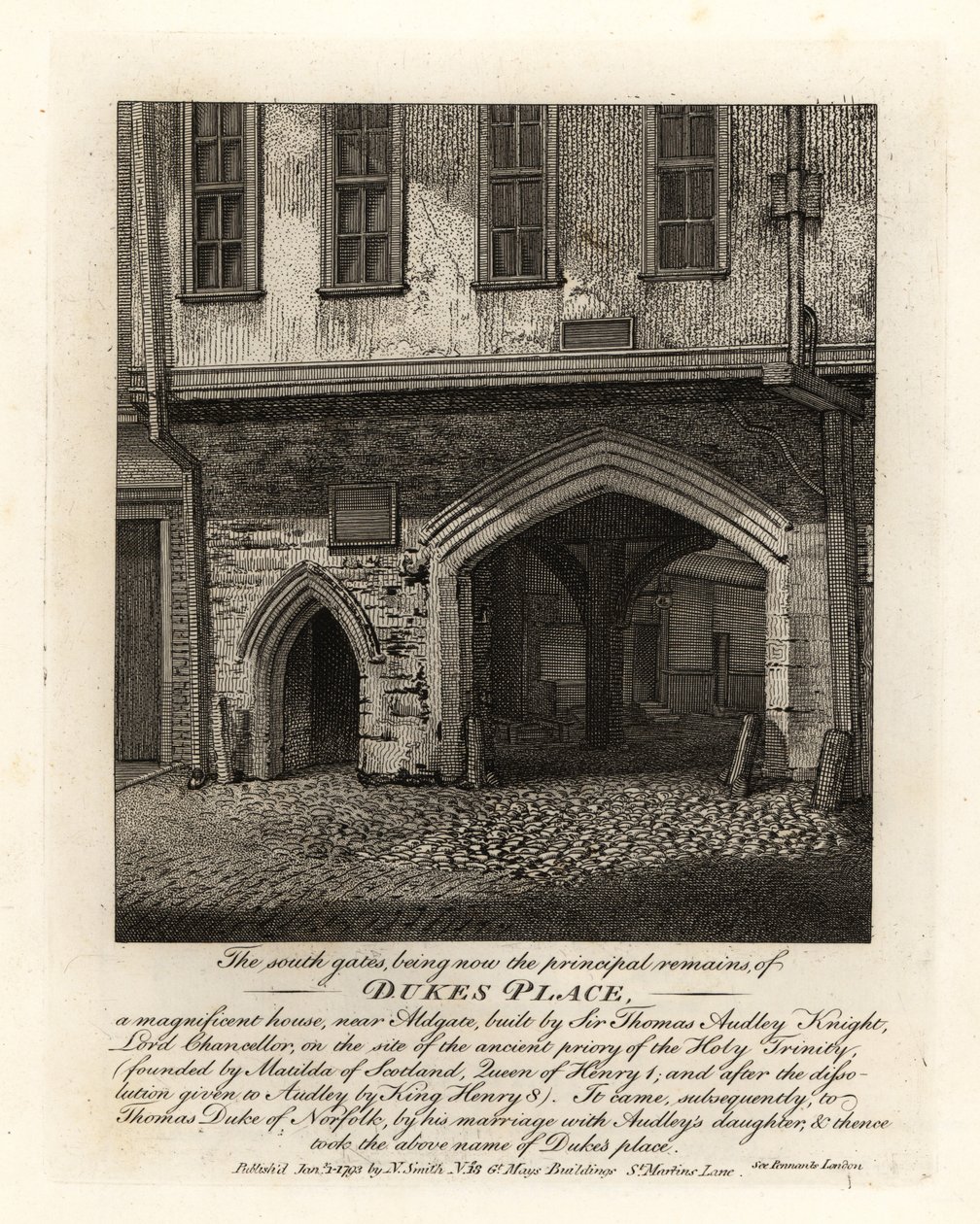 Ruinerne af South Gates of Dukes Place, bygget af Sir Thomas Audley (1488-1544) nær Aldgate af John Thomas Smith