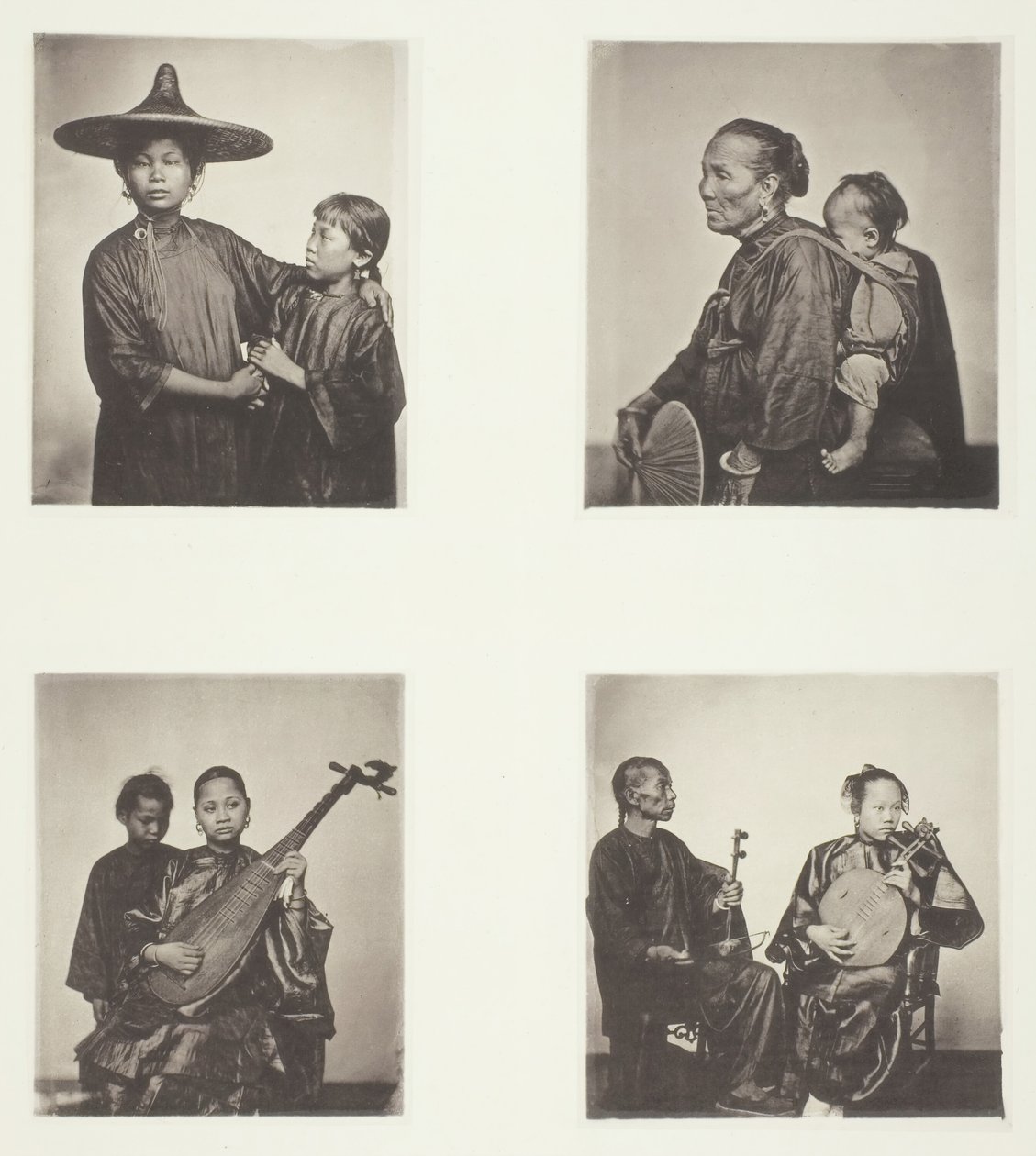 Bådpiger, A Canton Boatwoman og Barn, Musikere, Musikere, ca. 1868. af John Thomson