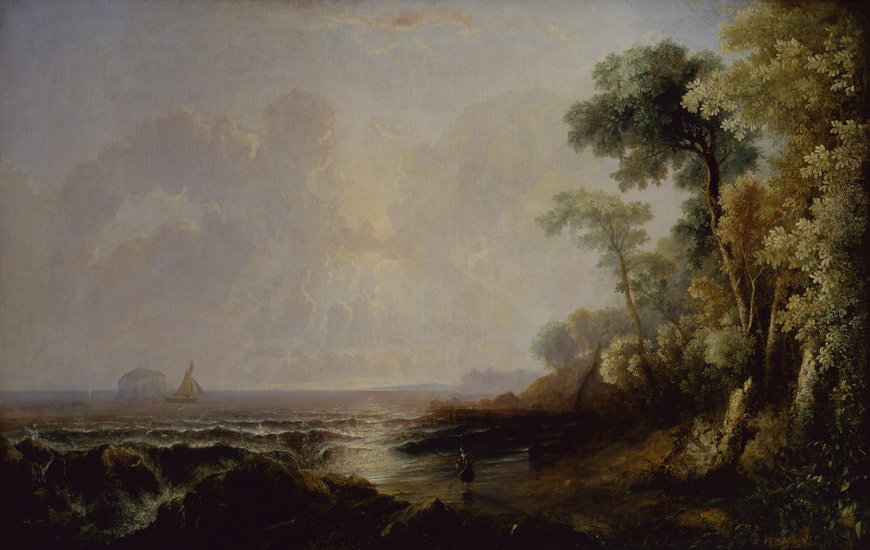 Udsigt fra Bass Rock (olie på lærred) af John Thomson of Duddingston