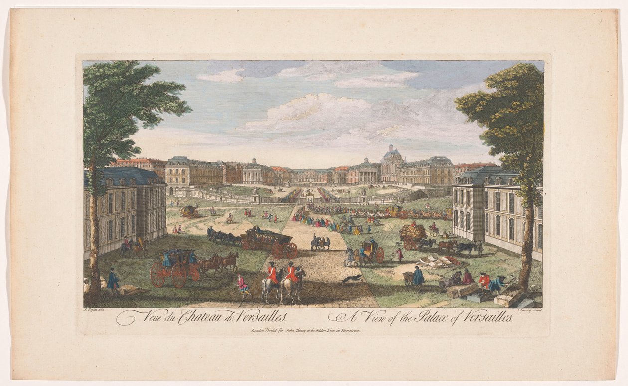Udsigt over forsiden af ​​Versailles-slottet Udsigt over slottet i Versailles (titel på objektet) af John Tinney