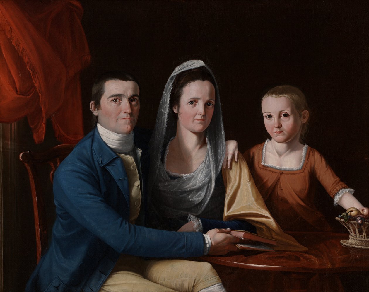 Jonathan Trumbull, Jr., Eunice Backus Trumbull og Faith Trumbull (senere Faith Trumbull Wadsworth) (1740) af John Trumbull