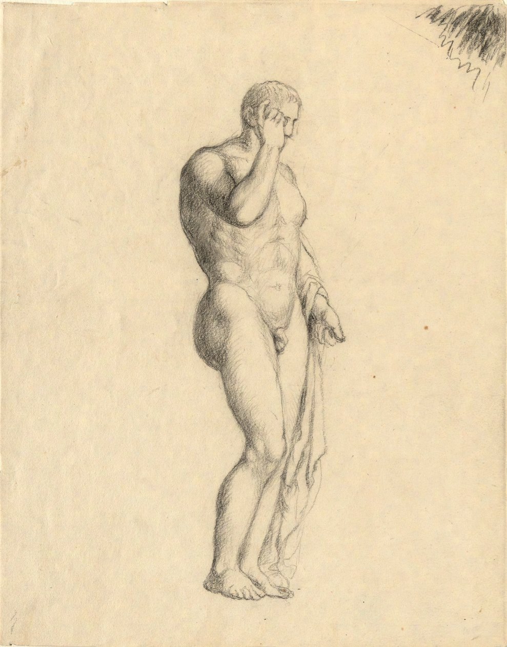 Nøgen mandlig figur (klassisk) viser højre side (samme figur som 1938.280) af John Trumbull