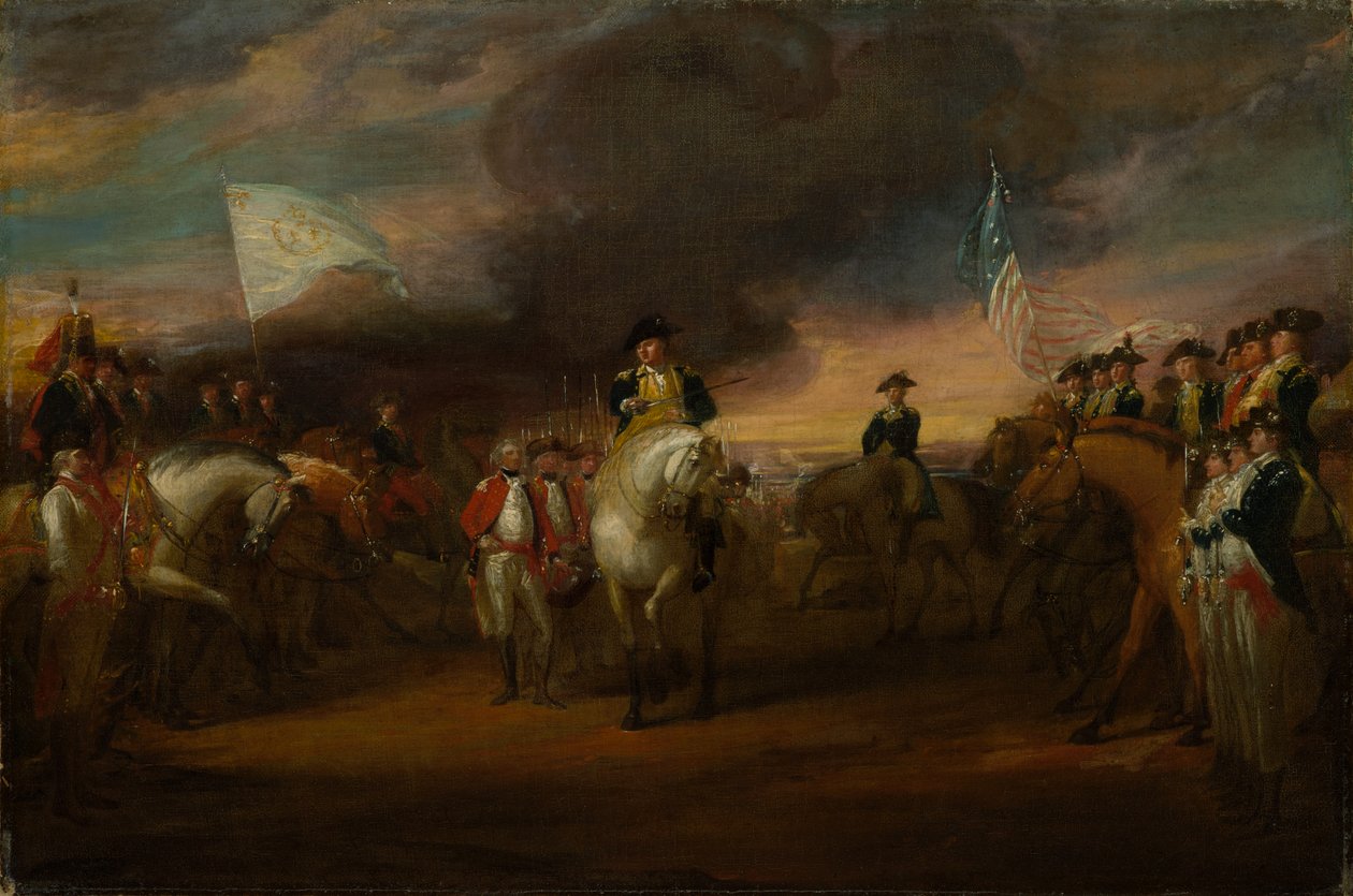 Studie til "The Surrender of Lord Cornwallis at Yorktown", ca. 1787-91 (olie på lærred) af John Trumbull