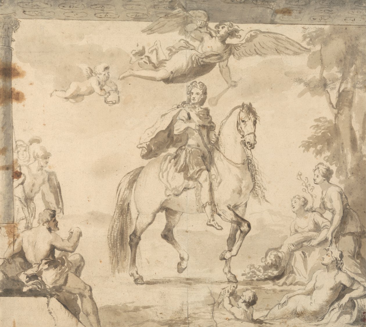 Forberedende undersøgelse til udsmykningen "Equestrian Portrait of George I" af John Vanderbank