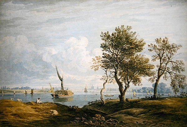 Battersea fra Themsen (akvarel) af John Varley