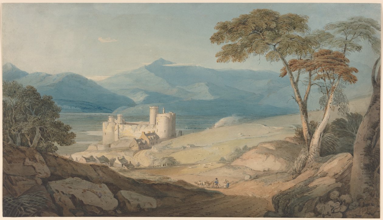 Harlech Slot og Snowdon af John Varley