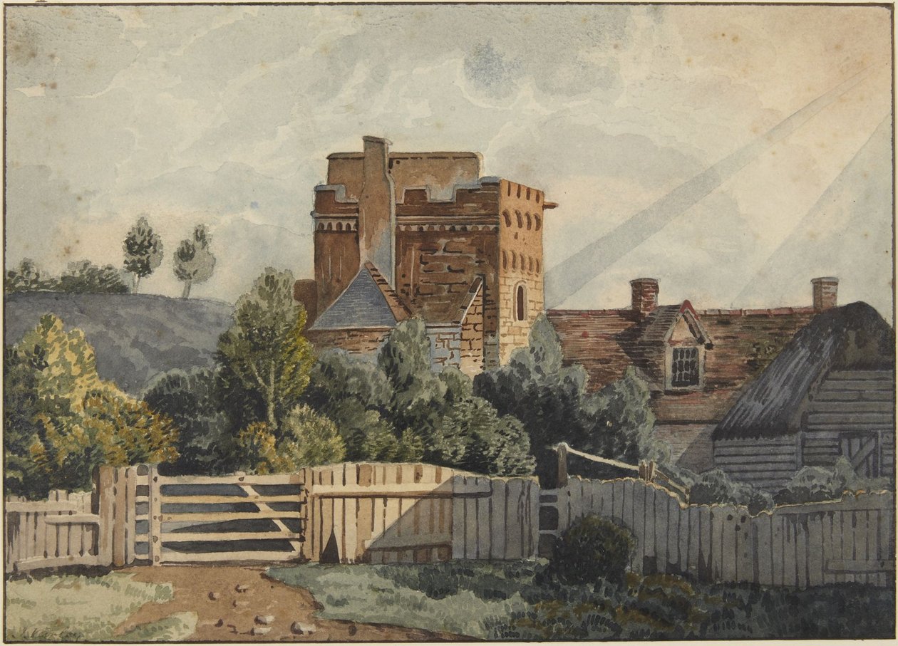 Hus med stentårn af John Varley