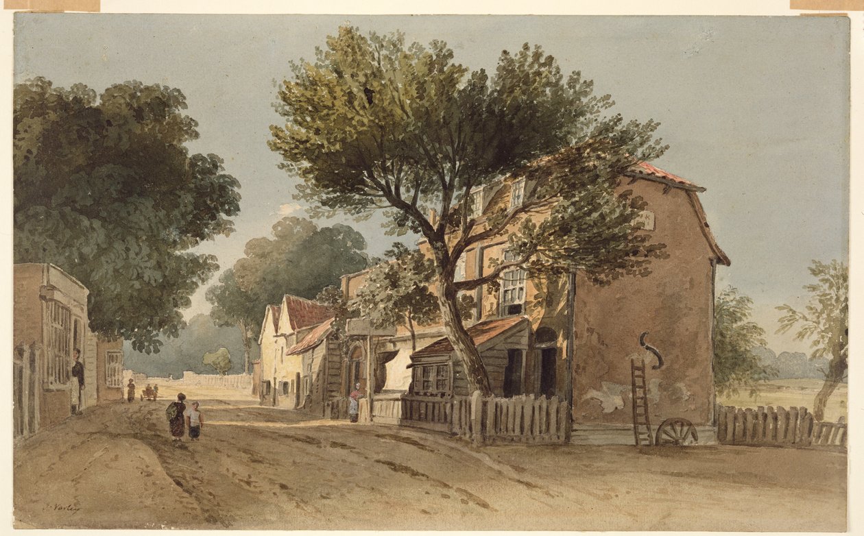 Leyton, Essex, ca. 1800 (akvarel på papir) af John Varley
