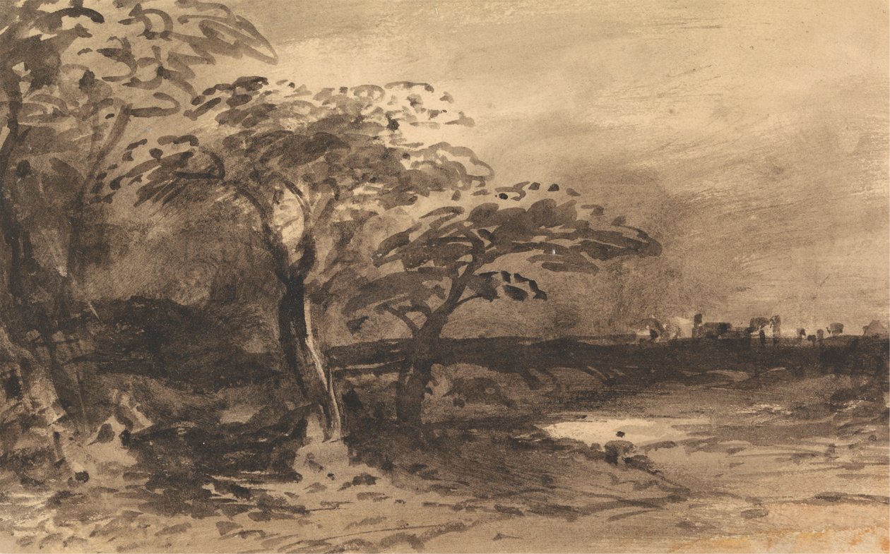 Flod, træer og fjern by af John Varley