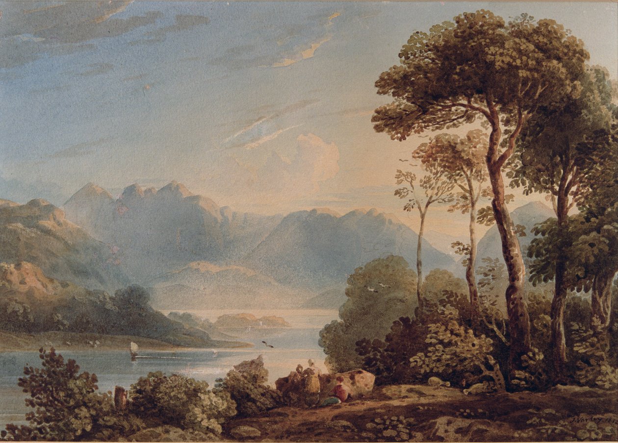 Udsigt fra Grange Bridge, Borrowdale (wc på papir) af John Varley