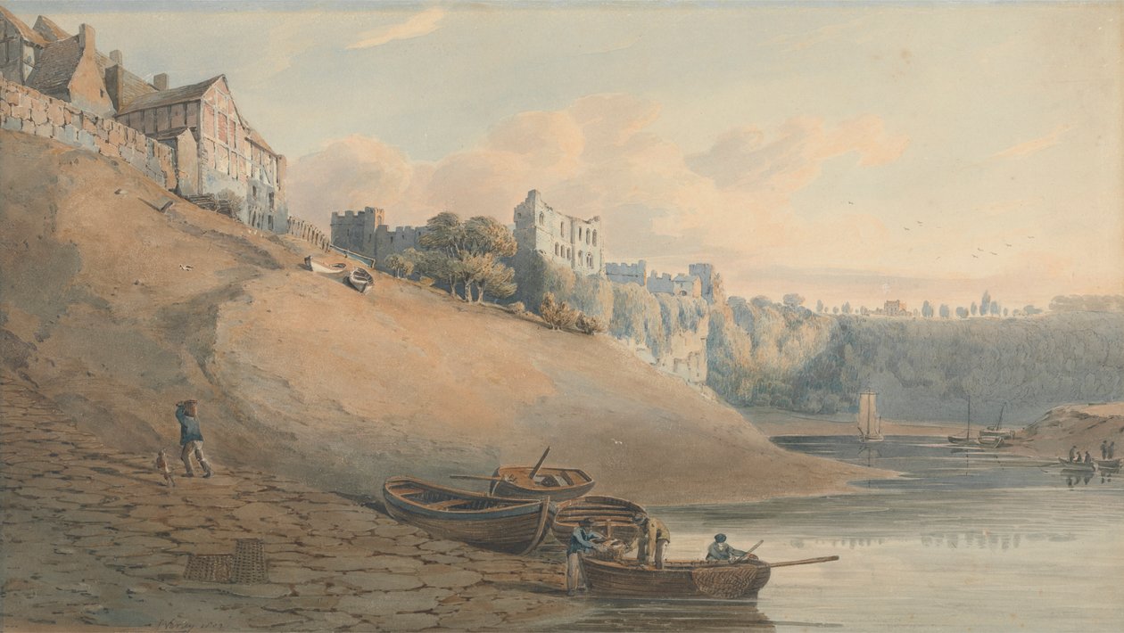 Udsigt over Chepstow Castle, Monmouthshire, fra Under the Bridge af John Varley
