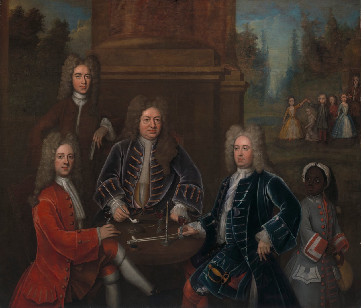 Elihu Yale med medlemmer af sin familie og et slaveret barn af John Verelst