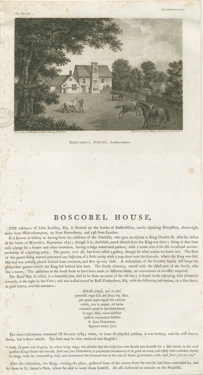 Boscobel House: gravering, nd [1. nov. 1800] af John Walker