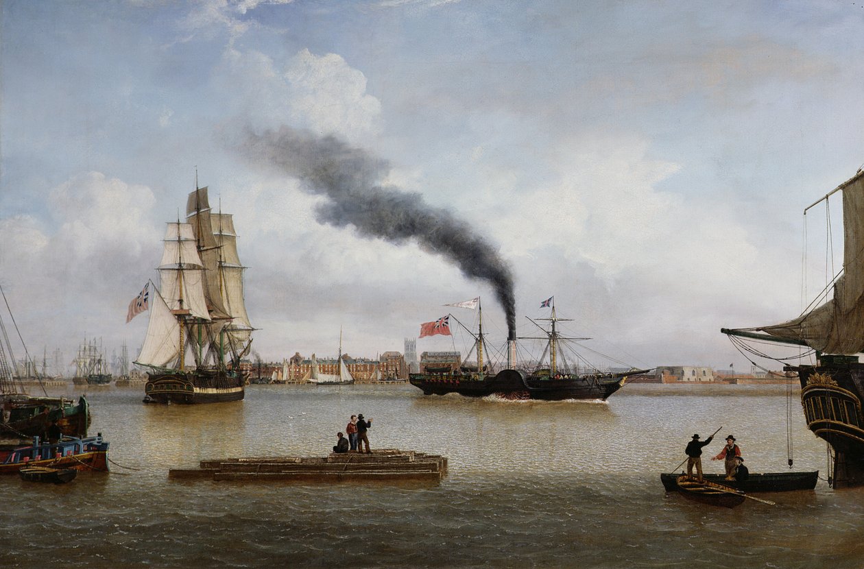 S.S. Forfarshire forlader Hull på sin sidste rejse (olie på lærred) af John Ward