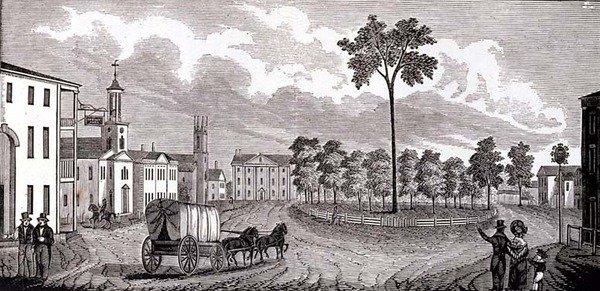 Central Part of Pittsfield, Massachusetts, fra Historical Collections of Massachusetts, af John Warner Barber, graveret af S. E. Brown, 1839 af John Warner Barber