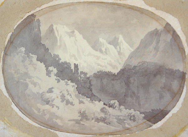 Alpine Scene (grå vask over grafit på papir) af John Warwick Smith