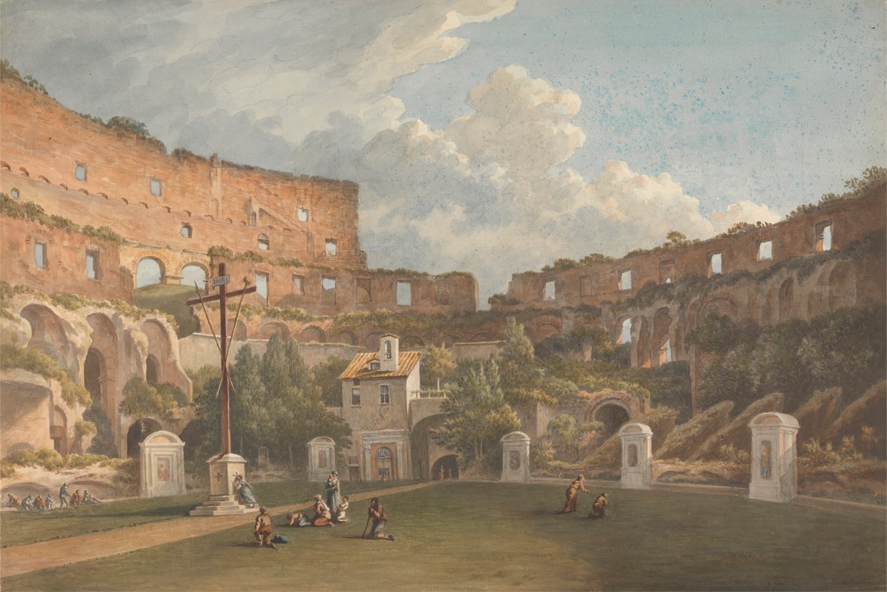 En indvendig udsigt over Colosseum, Rom af John Warwick Smith